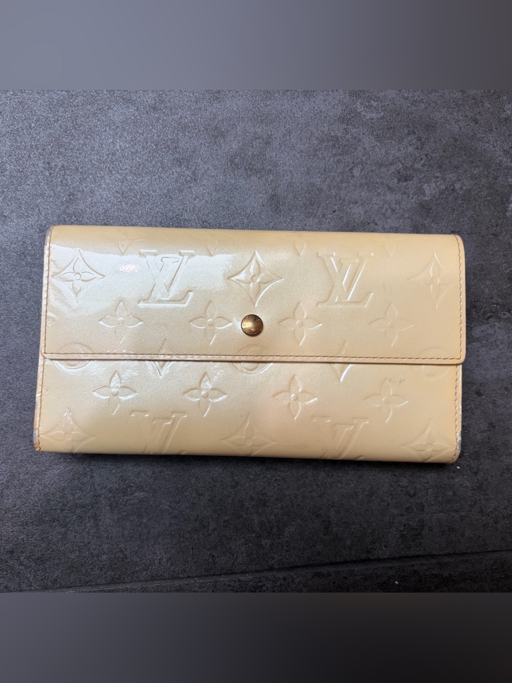 Louis Vuitton Patent Monogram Long Wallet in Beige